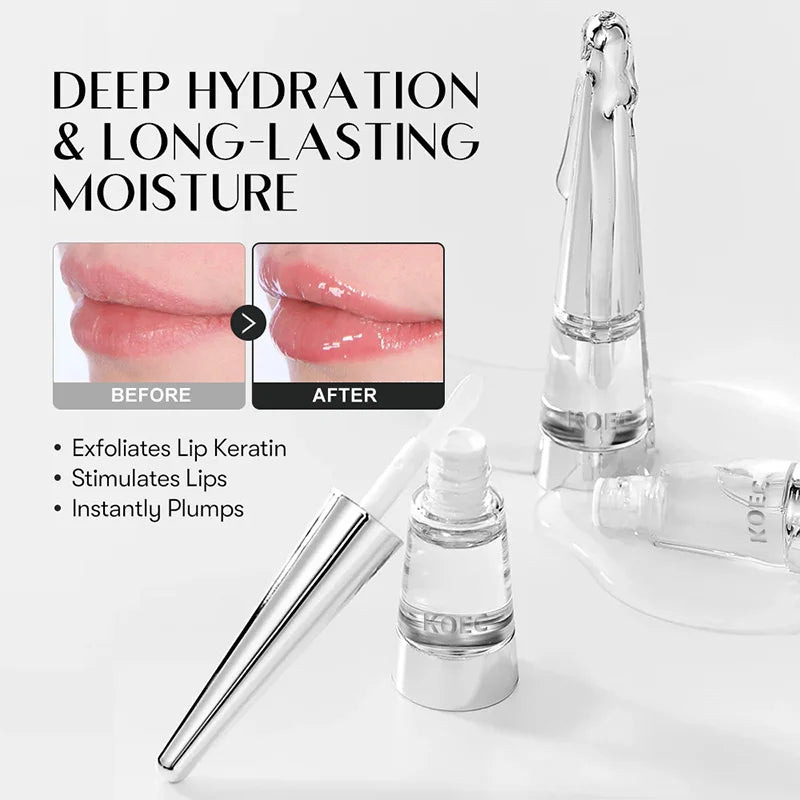 Korean Lip Plumper Oil,Hydrating Volumizing Clear High-Shine Lip Gloss,Microneedling Effect,Long-Lasting Moisture Lipgloss
