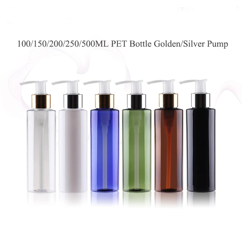 10pcs 120ML 200ML 250ML Empty Plastic Bottle With Pump Lid 500ML Cosmetic Refillable Bottle Shampoo Pump PET Bottle JX072-10