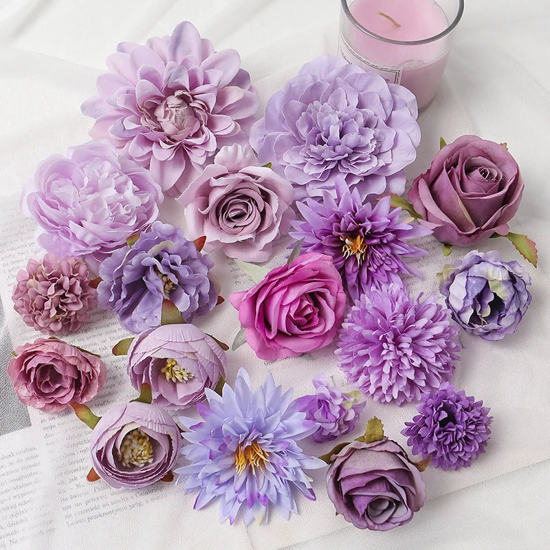 Purple Artificial Flowers Heads Silk Fake Flowers For Home Decor Party Wedding Decoration DIY Valentine's Day Gifts Accessories