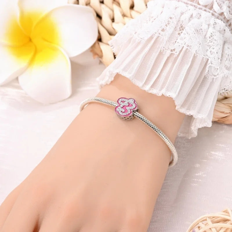 Hot Sale 925 Sterling Silver Pink 26 Letters Valentine's Day Gift Beads Suitable For Pan 925 Original Bracelet Diy Birthday