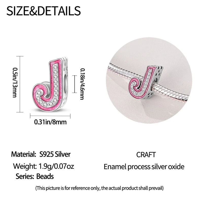 Hot Sale 925 Sterling Silver Pink 26 Letters Valentine's Day Gift Beads Suitable For Pan 925 Original Bracelet Diy Birthday
