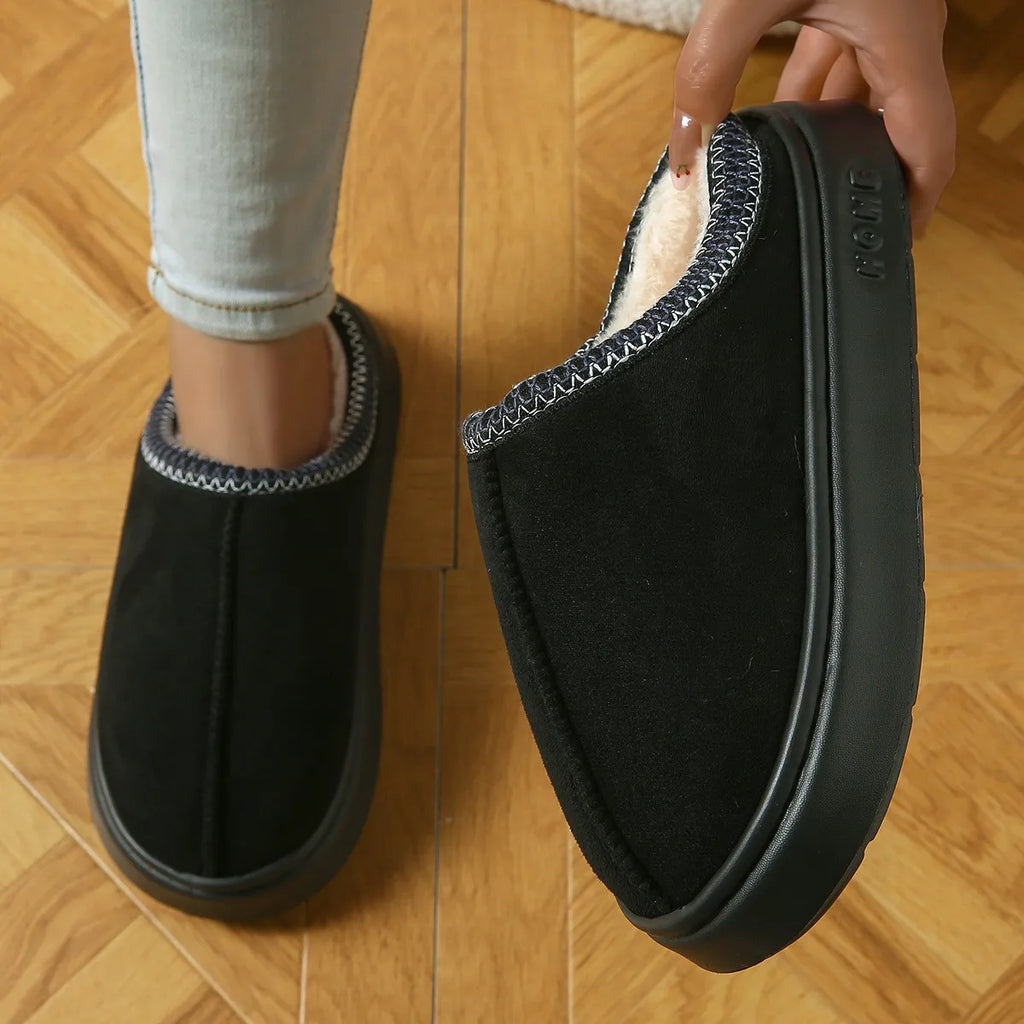 Hot Winter Women Slippers Plush Interior Anti Slip Thick Sole Fashion Embroidered Warm House Shoes for Ladies