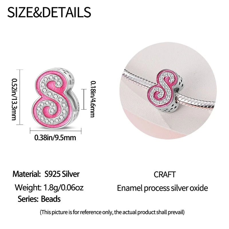 Hot Sale 925 Sterling Silver Pink 26 Letters Valentine's Day Gift Beads Suitable For Pan 925 Original Bracelet Diy Birthday