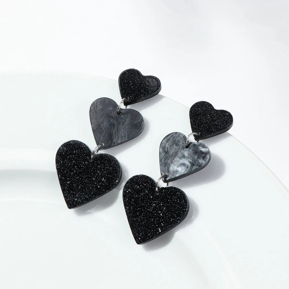 New Glitter Love Heart Acrylic Splicing Earrings Women Sweet Statement Peach Drop Earring Romantic Jewelry Valentine's Day Gifts