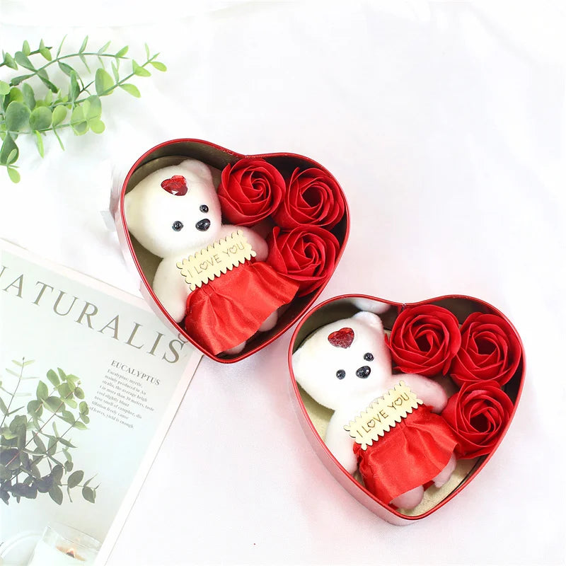 YO CHO Artificial Flower Roses Bear Soap Flower Gift Box Valentine's Day Mother's Day Wedding Newyear Gift for Wife