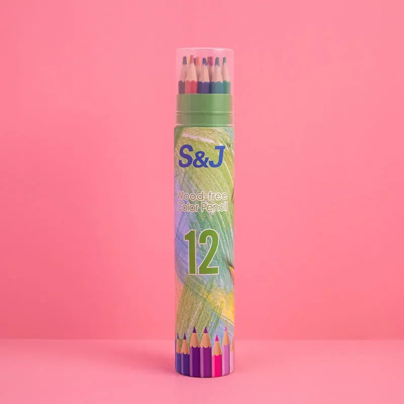 Pretty Barrel 24 Color Pencils Crayons Set for Kids Kawaii Stationery Drawing Colored Pencils for Children Painting Art Supplies