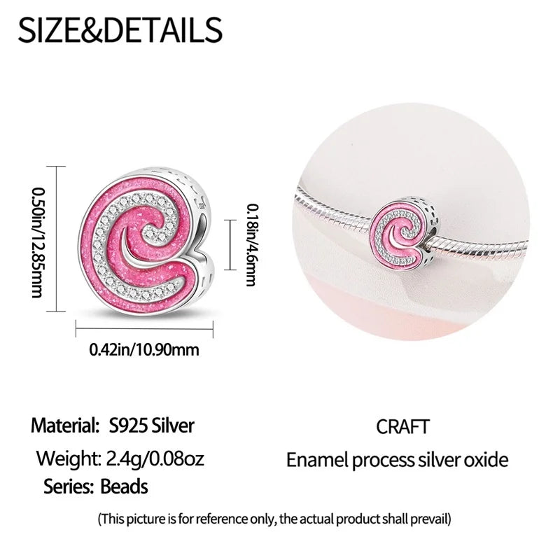 Hot Sale 925 Sterling Silver Pink 26 Letters Valentine's Day Gift Beads Suitable For Pan 925 Original Bracelet Diy Birthday