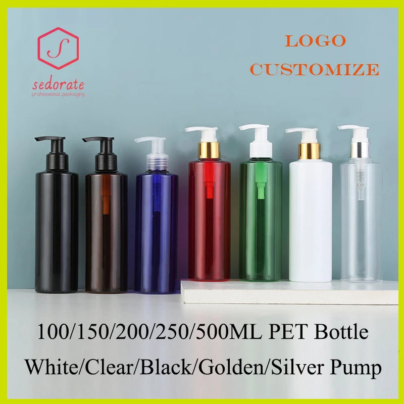 10pcs 120ML 200ML 250ML Empty Plastic Bottle With Pump Lid 500ML Cosmetic Refillable Bottle Shampoo Pump PET Bottle JX072-10