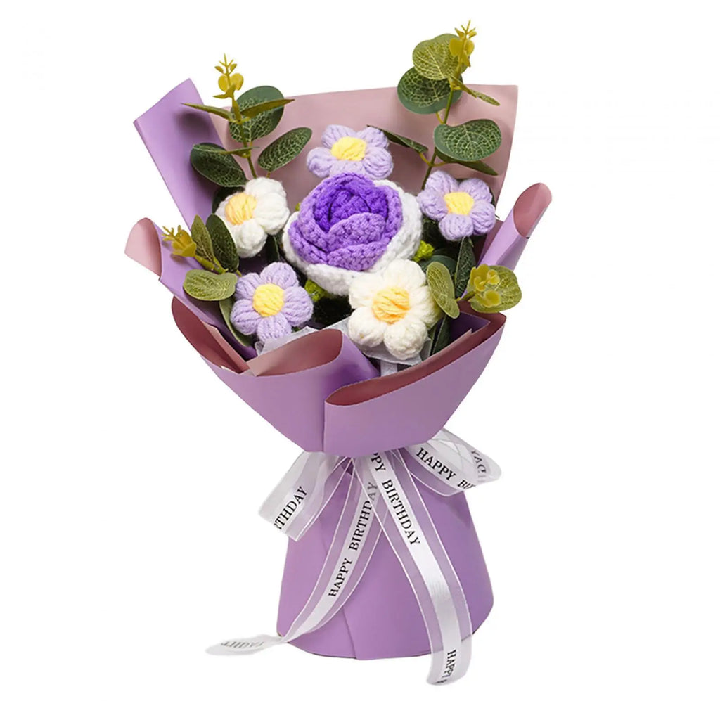 Knitted Flower Finished Home Decoration Crochet Flower Bouquet for Teacher’ Day Birthday Anniversary Thanksgiving Day Women