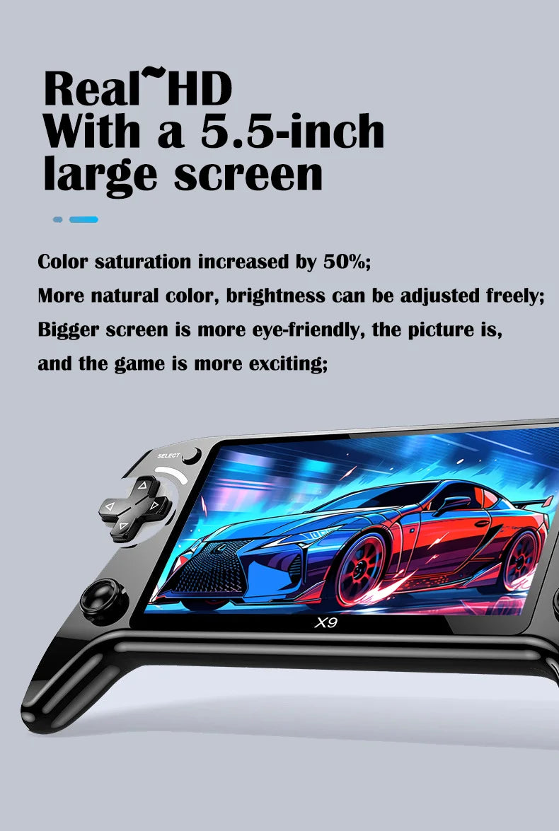 X9 portable game console, 5.5-inch HD screen, multiple languages, retro GBA Arcade video, 8 simulators with 360° non-slip joysti