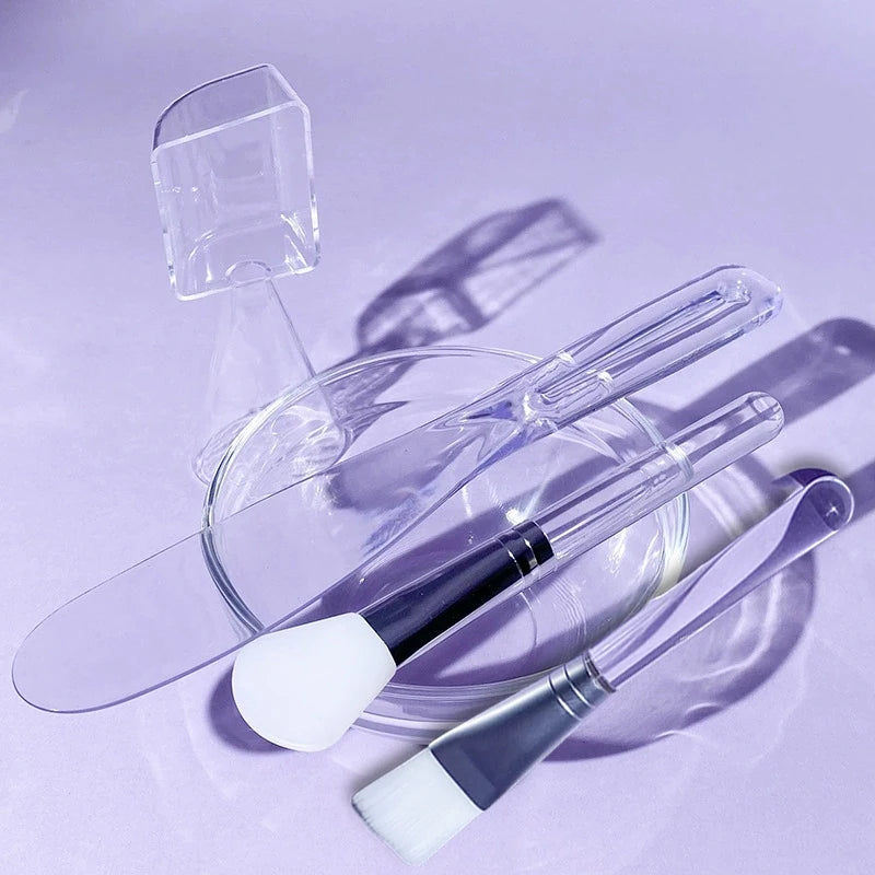 Skin Care DIY Mask Set Clear Rod Mud Mixing Bowl Spoon Set Soft Applicator Brushes for Face Deep Cleaning Portable Beauty Tools