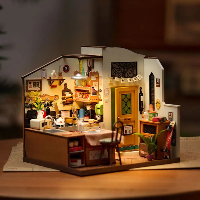 Rolife DIY Mini Dollhouse Model Kits Homey Kitchen DIY Dollhouse Kids Miniature Fantasy Doll House Wooden Kit Toy