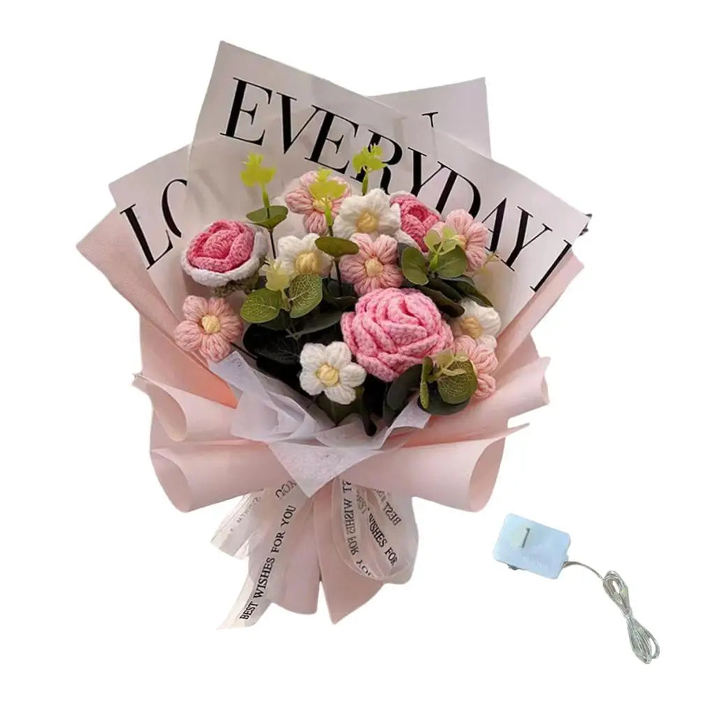 Knitted Flower Finished Home Decoration Crochet Flower Bouquet for Teacher’ Day Birthday Anniversary Thanksgiving Day Women