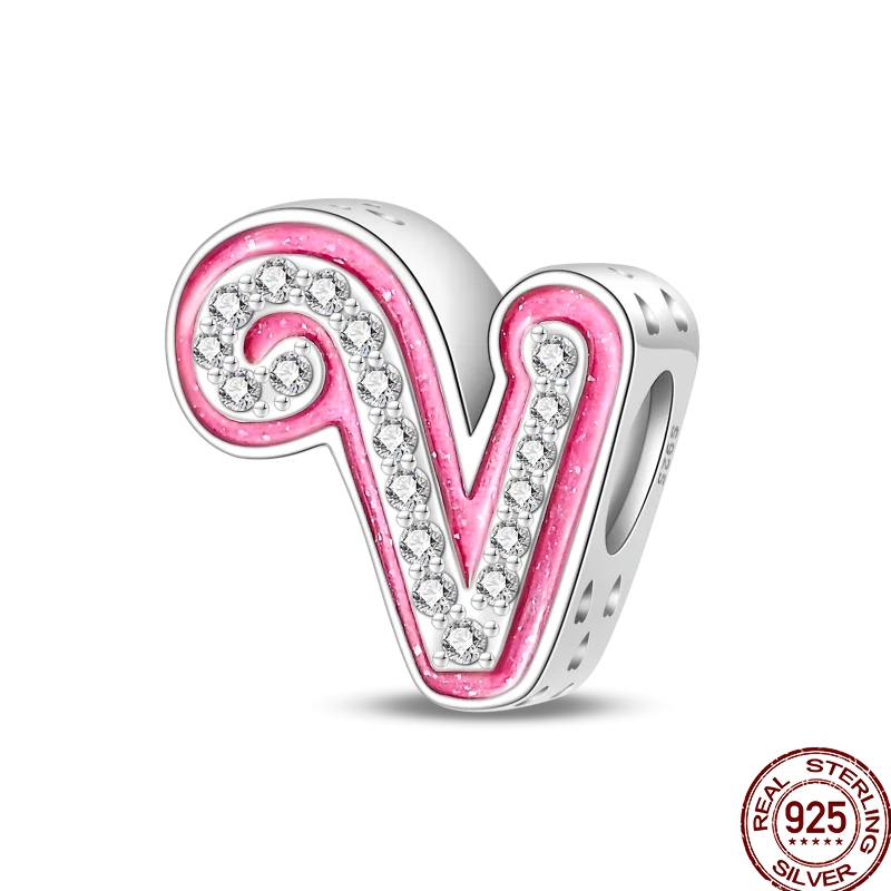 Hot Sale 925 Sterling Silver Pink 26 Letters Valentine's Day Gift Beads Suitable For Pan 925 Original Bracelet Diy Birthday
