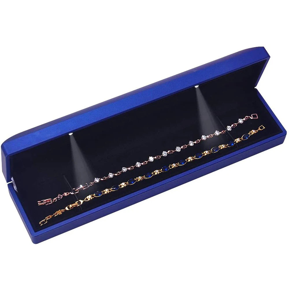 LED Light Long Jewelry Box Necklace Bracelet Storage Box Jewelry Display Case Valentine's Day Wedding Gifts Packaging Box