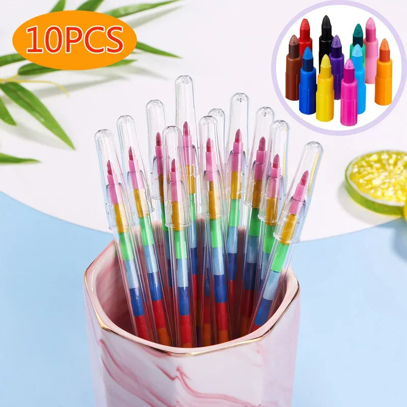 10pcs Stackable Crayons Pencil Colorful Painting Graffiti Kid Party Supplies Birthday Gift Kindergarten School Teacher Prizes