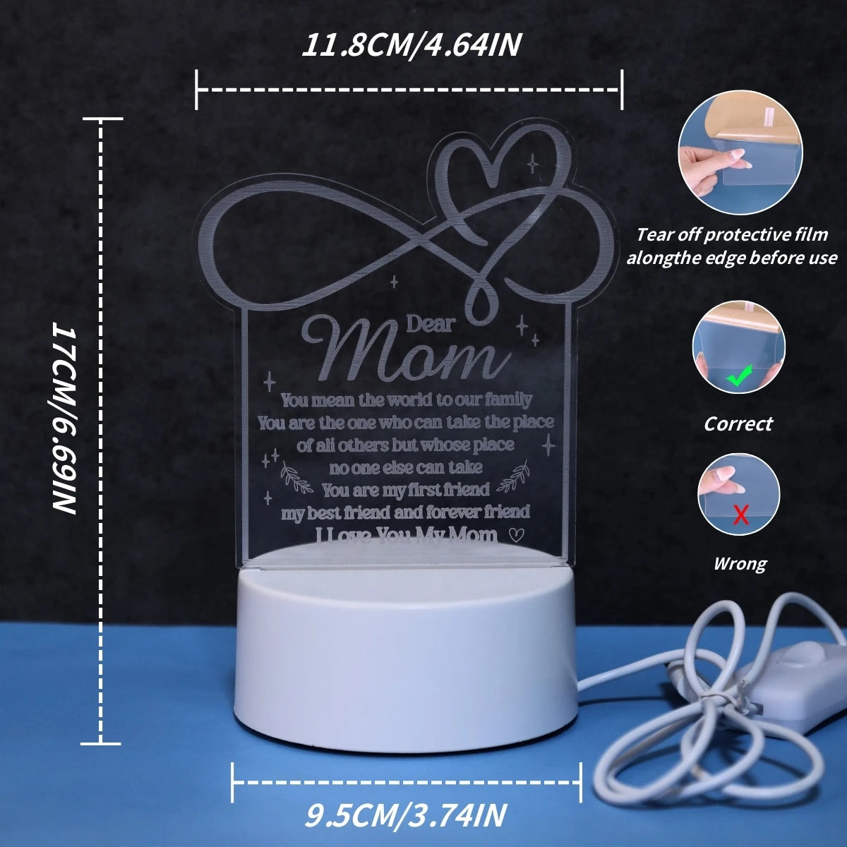 USB powered Love Mom Night Light, the ideal gift for mothers on birthdays, Christmas, Mother's Day, and Thanksgiving!