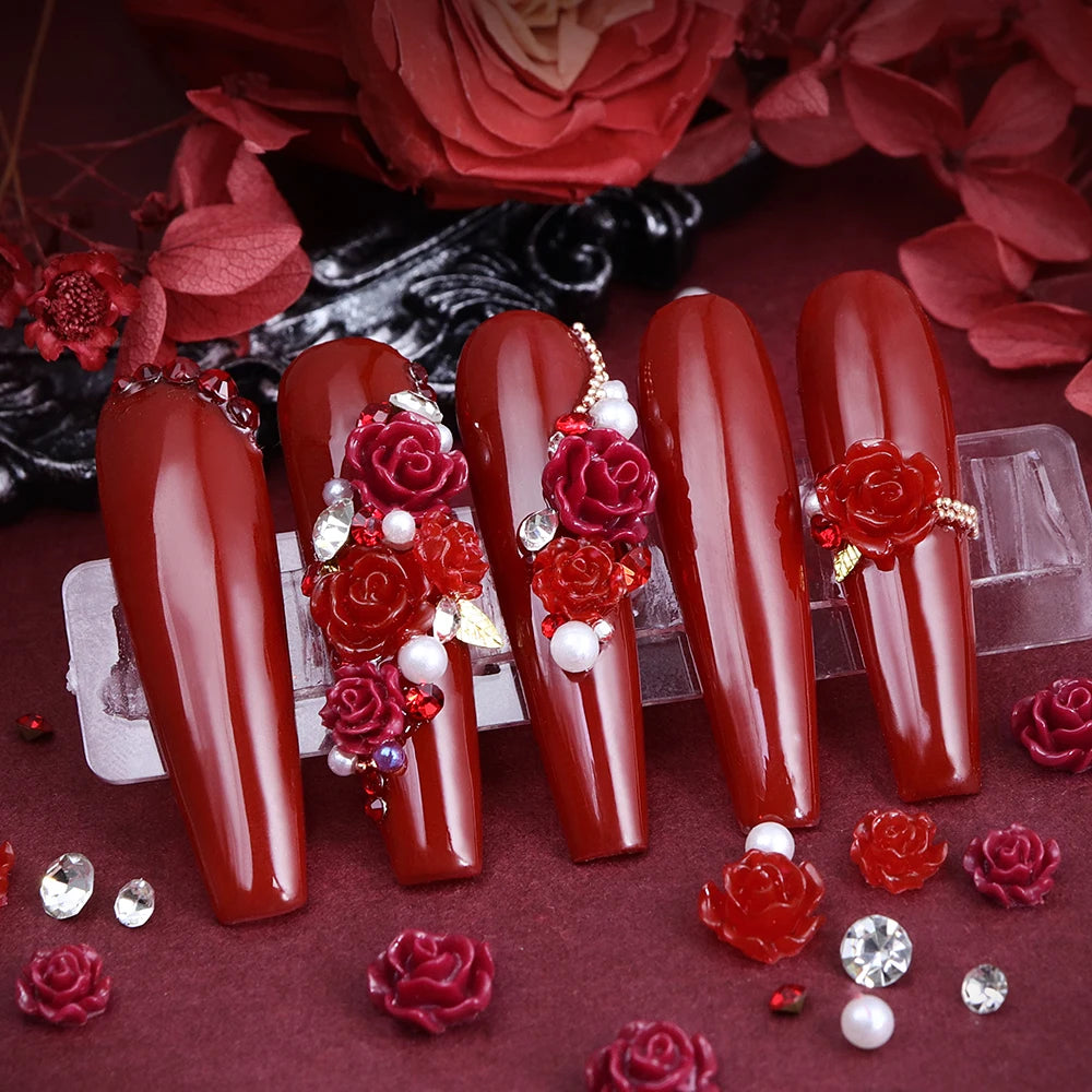 Red Camellia Flower Resin Filling Accessories Shiny Diamond With Pearl Beads Metal Leaf Valentine's Day Gifts DIY Jewelry Making