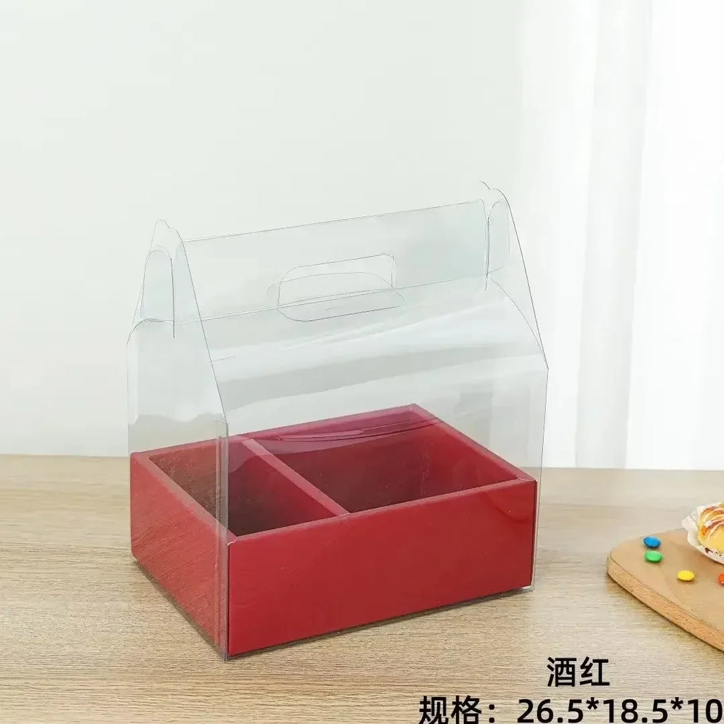 Valentine's Day Flower Cake Gift Box Pink PVC Transparent Hand-held Integrated Cake Box Baking Packaging Gift Fruit Flower Boxes