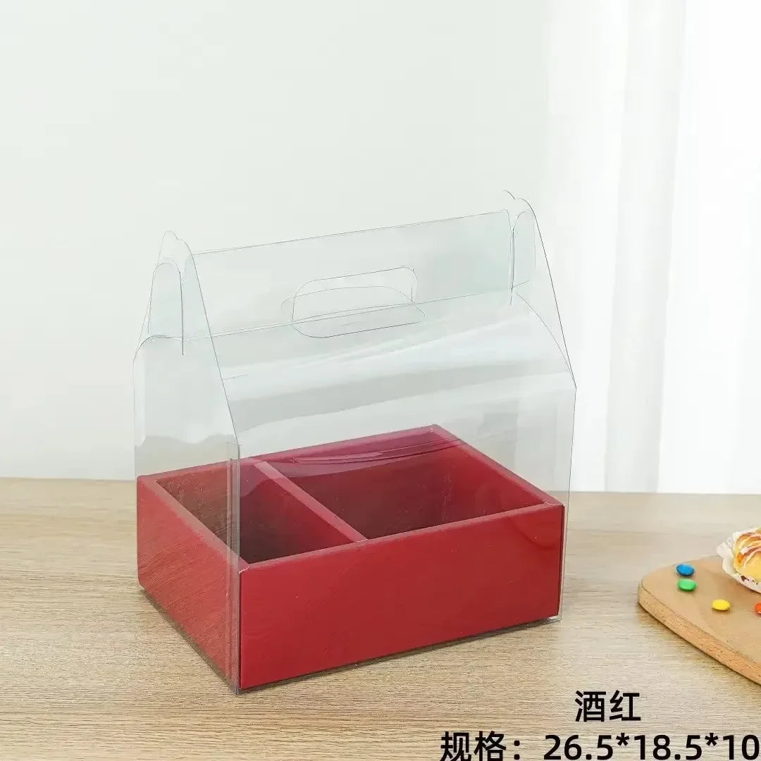 Valentine's Day Flower Cake Gift Box Pink PVC Transparent Hand-held Integrated Cake Box Baking Packaging Gift Fruit Flower Boxes