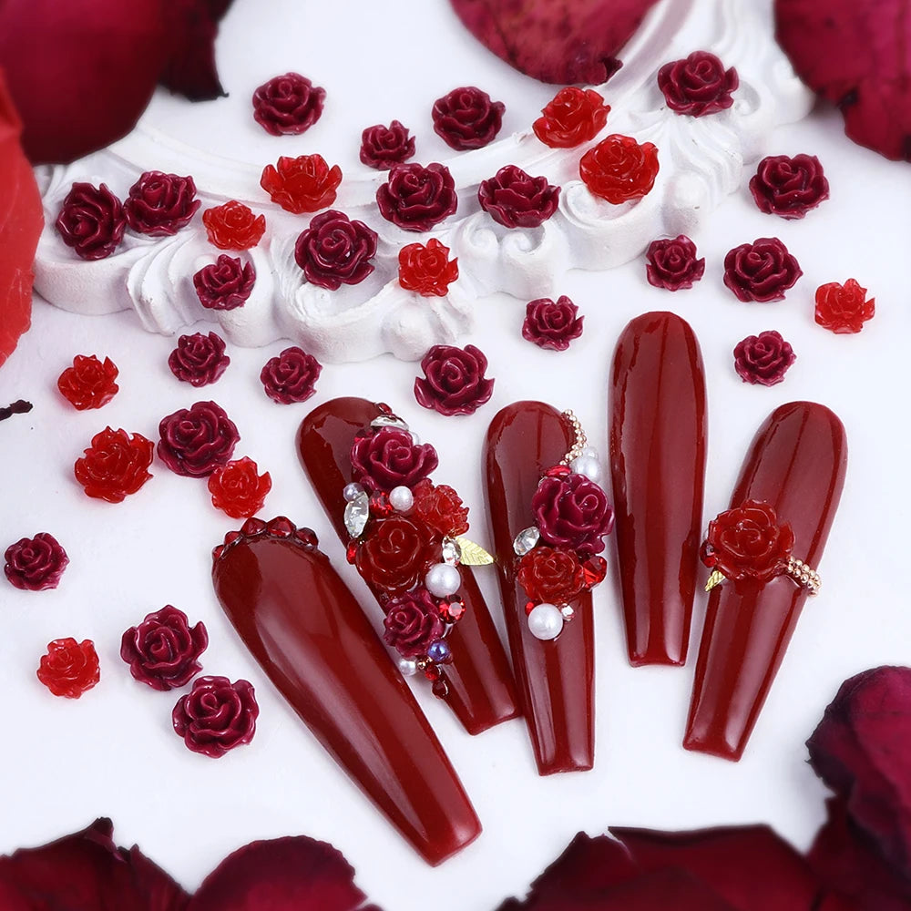 Red Camellia Flower Resin Filling Accessories Shiny Diamond With Pearl Beads Metal Leaf Valentine's Day Gifts DIY Jewelry Making