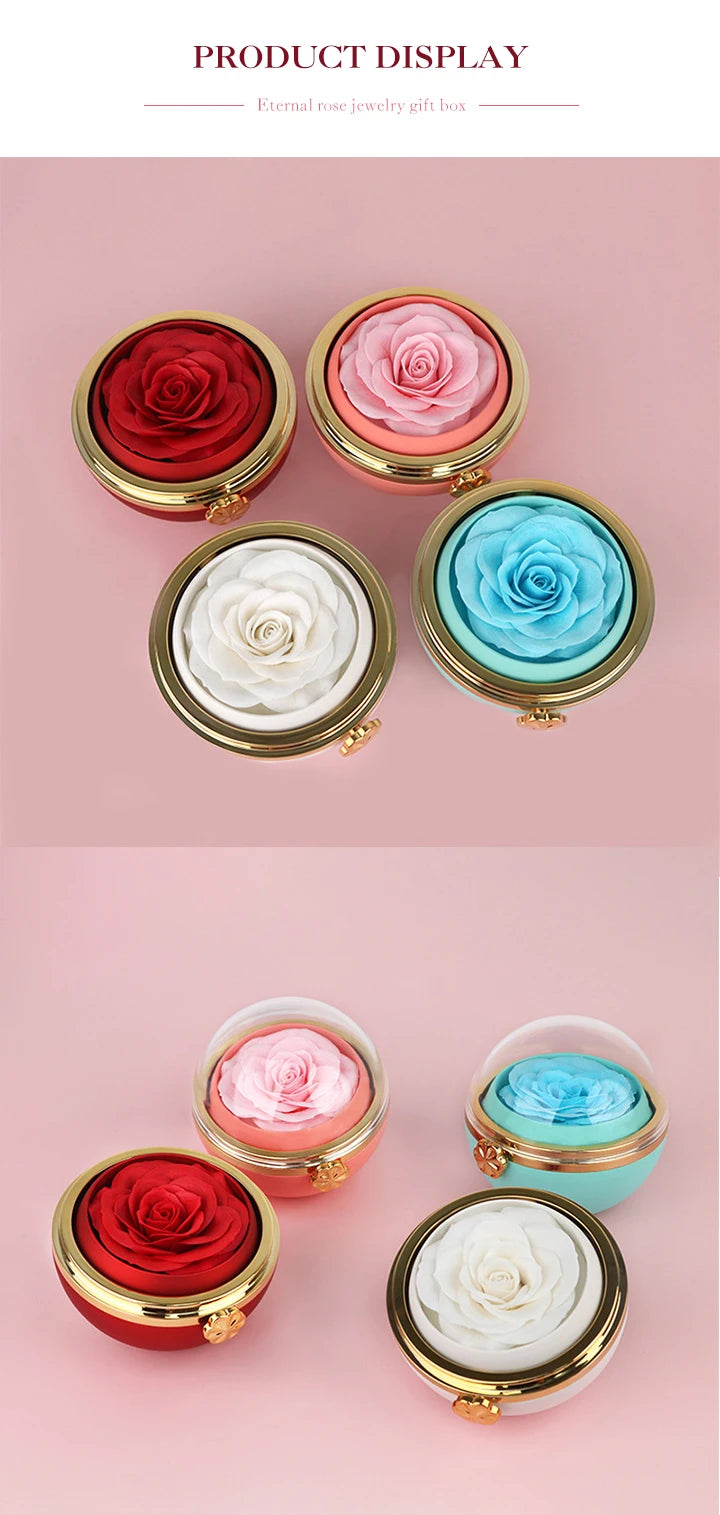 Eternal Rose Round Jewelry Box Personalized Custom Engraved Name Necklace Heart Pendant Women Valentine's Day Christmas Gift