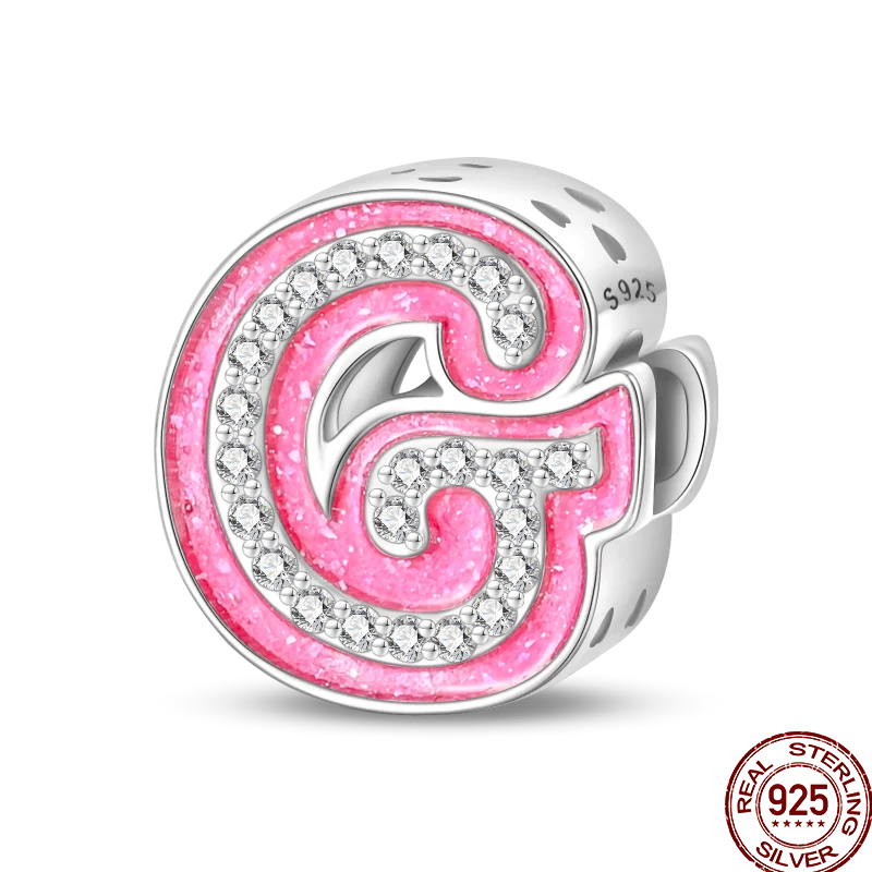 Hot Sale 925 Sterling Silver Pink 26 Letters Valentine's Day Gift Beads Suitable For Pan 925 Original Bracelet Diy Birthday