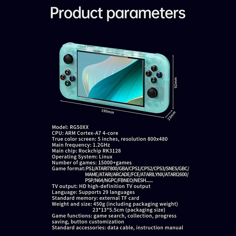 RG50XX-Handheld-Retro-Game-Console-5Inch-Display-64G-20000+Video-Games-3D-Joystick-LINUX-For-GBC-GBA-PSP-19+Simulator-A Y47A