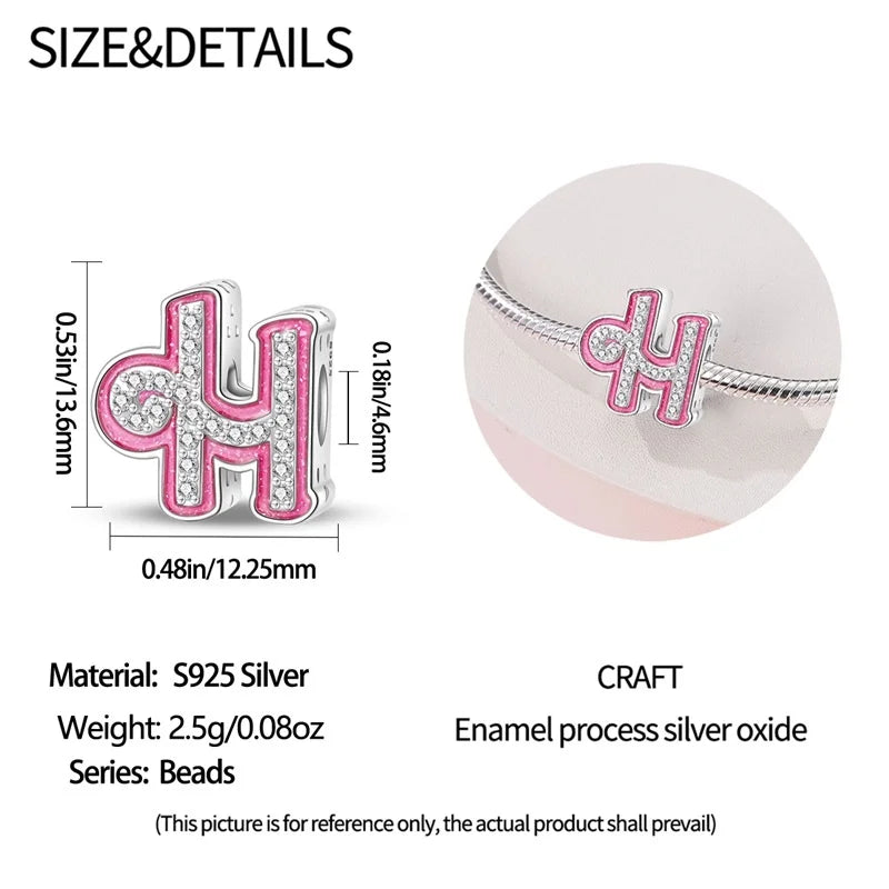 Hot Sale 925 Sterling Silver Pink 26 Letters Valentine's Day Gift Beads Suitable For Pan 925 Original Bracelet Diy Birthday
