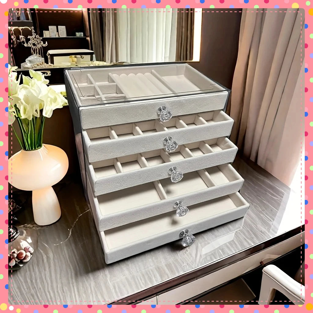 New upgrades 5 Layers of Velvet Jewellery Organiser Drawer Velvet Jewelry Box Earrings Bracelet Organizer Jewelry Display Box