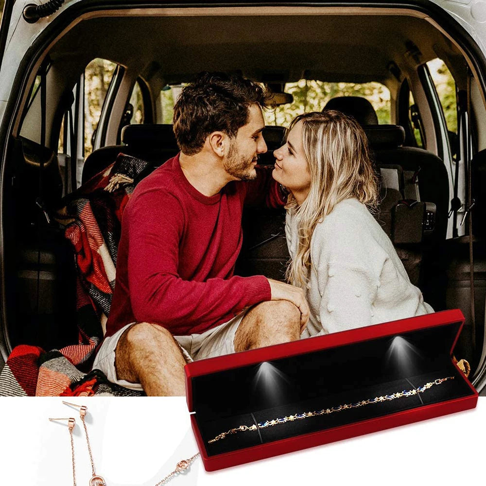 LED Light Long Jewelry Box Necklace Bracelet Storage Box Jewelry Display Case Valentine's Day Wedding Gifts Packaging Box
