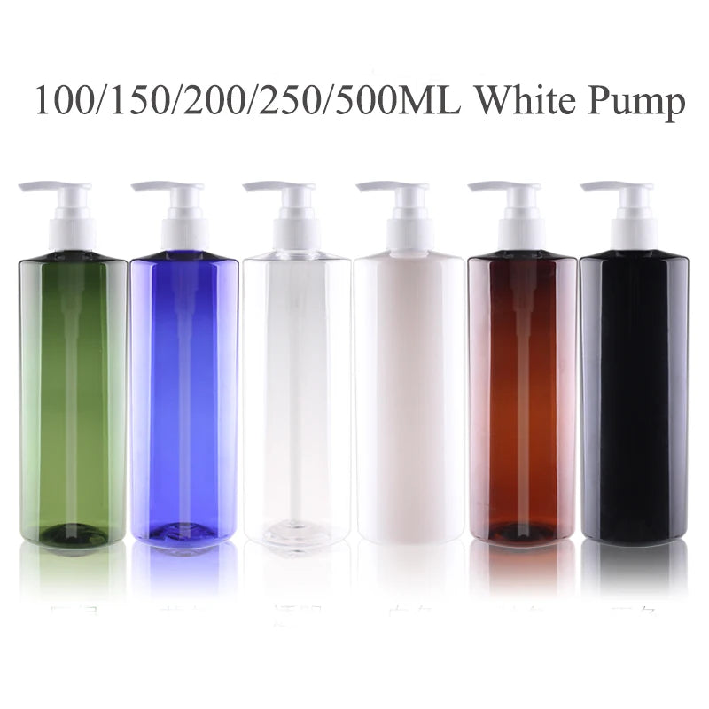 10pcs 120ML 200ML 250ML Empty Plastic Bottle With Pump Lid 500ML Cosmetic Refillable Bottle Shampoo Pump PET Bottle JX072-10