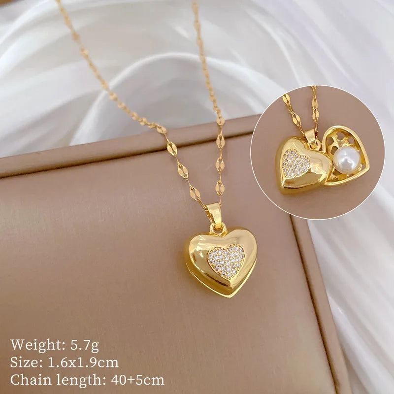 Trendy Heart Butterfly Stainless Steel Pendant Necklaces For Women Girls Mother Gold Color Metal Crystal Jewelry Party Birthday