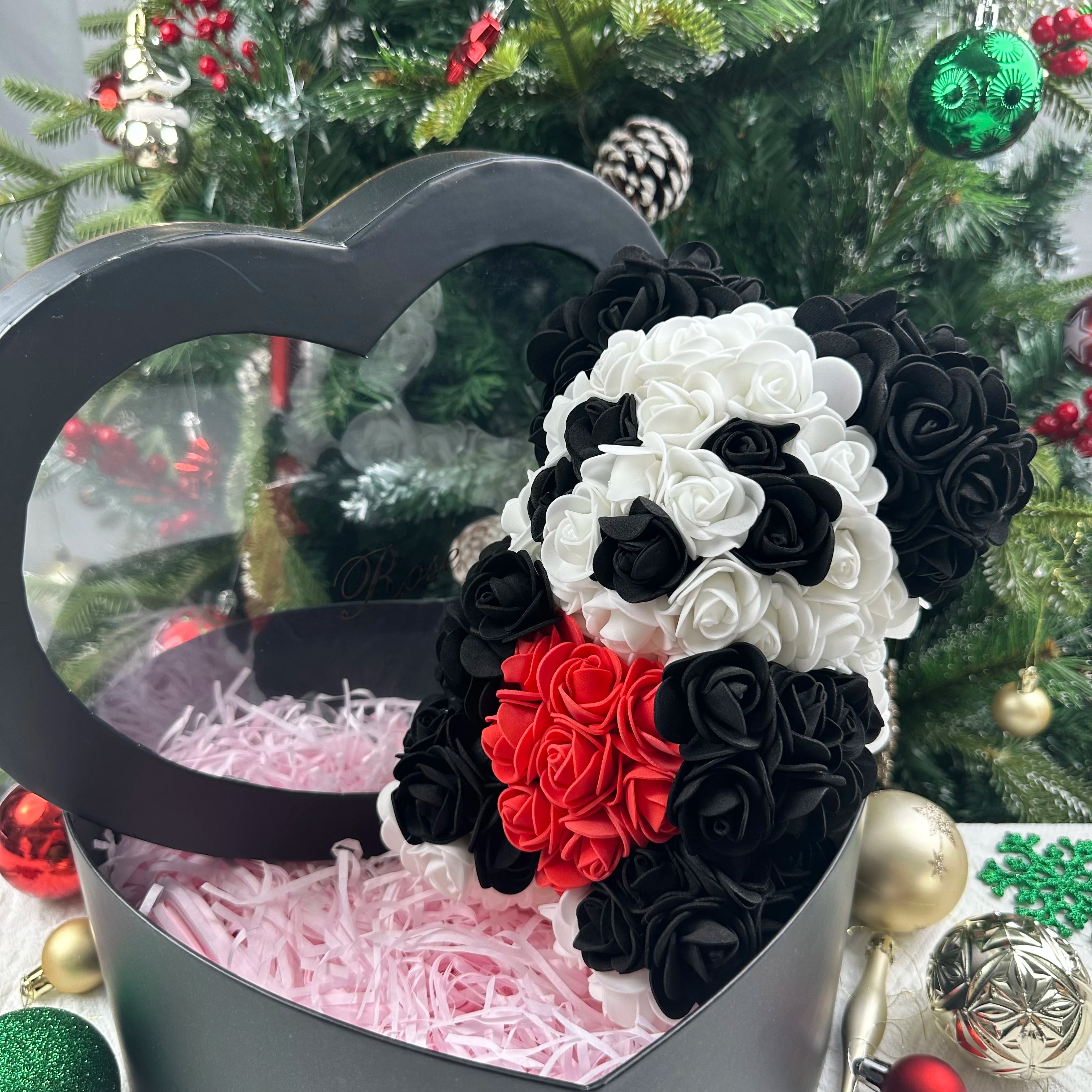 25cm Artificial Teddy Rose Flower Bear with Box Romantic Valentines Day Gift Girlfriend Women Anniversary Wedding Party Supplies