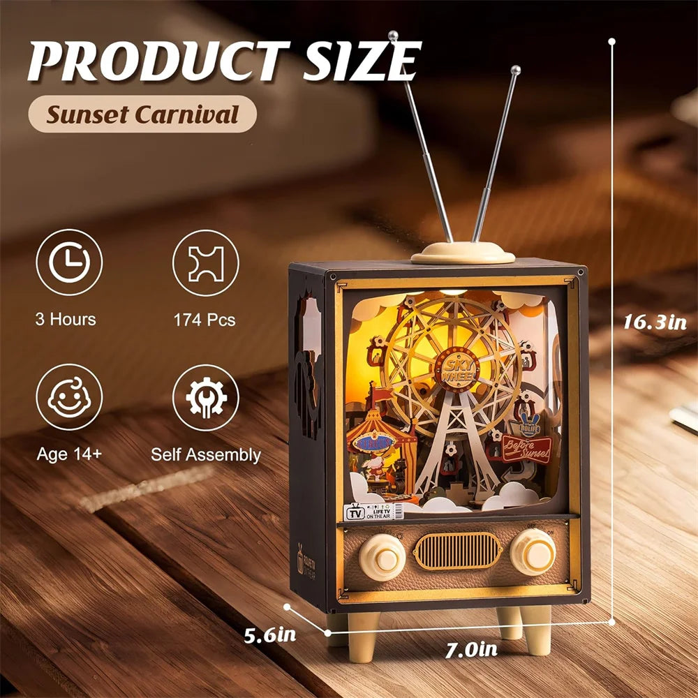 Robotime Rolife Music Box Sunset Carnival with Light 3D Wooden Puzzle  Kits Toys for Children Kids Birthday Gifts AMT01