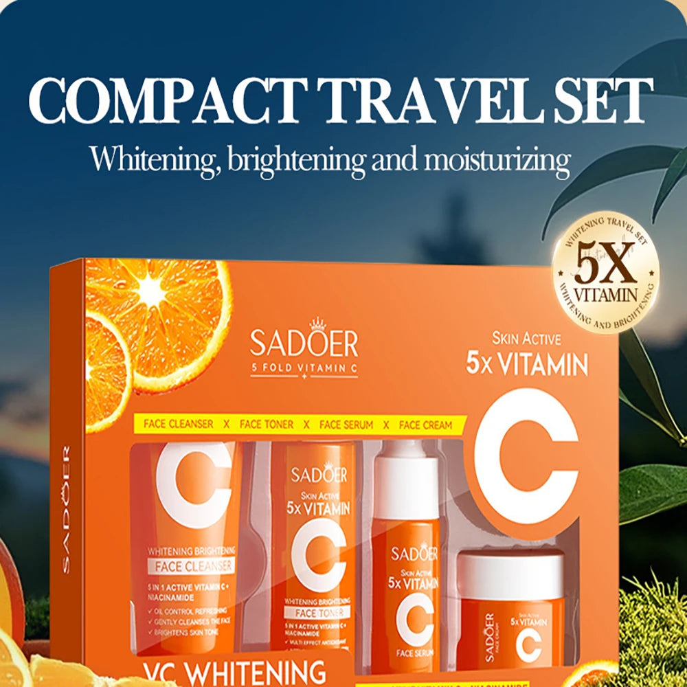 Vitamin C Moisturizing Travel Skin Care Set Vitamin C Facial Cleanser Toner Essence Cream Portable Skin Care Five-piece Set