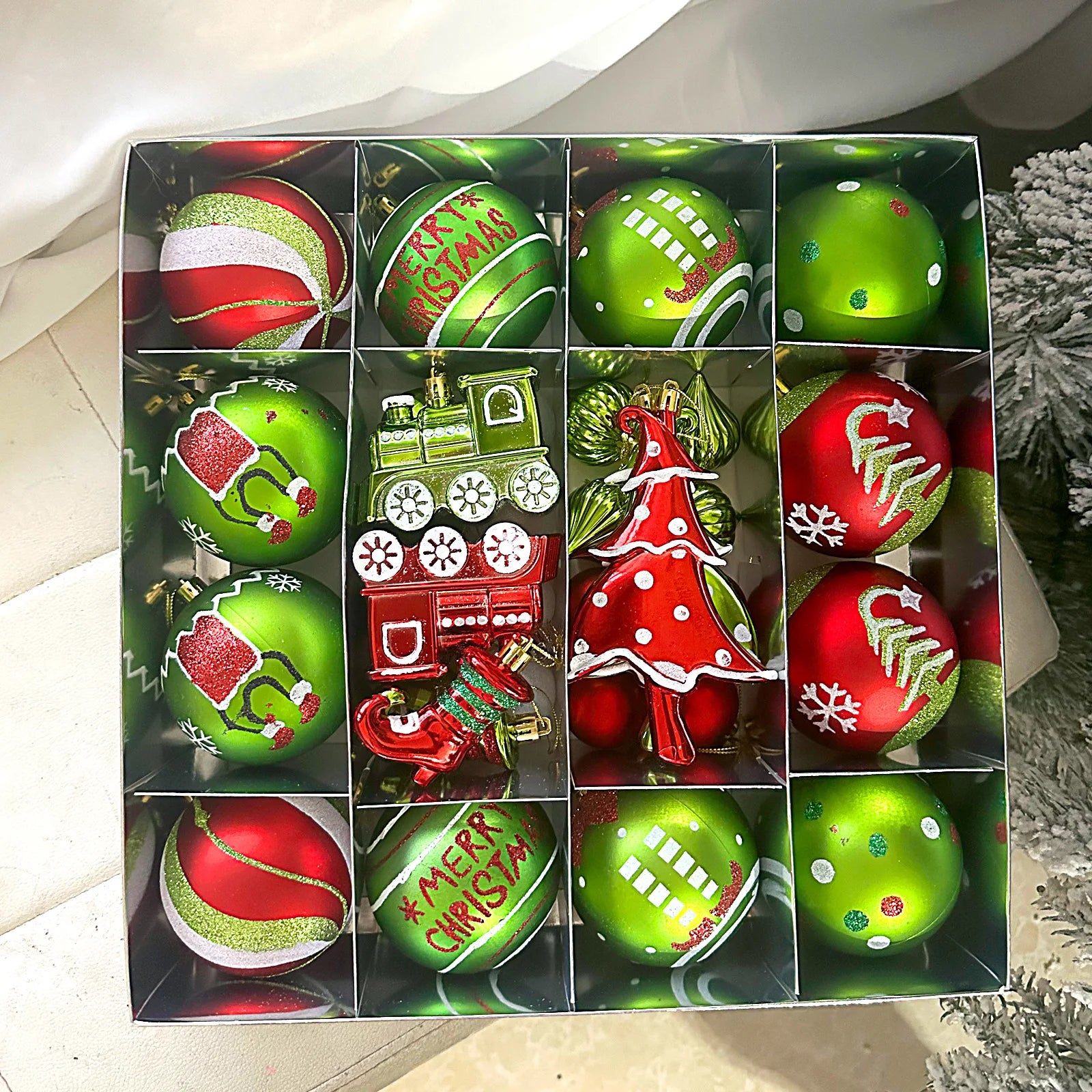 34/12/9pcs Gri Christmas Ball Decorations Green Monster Xmas Tree Ornaments Green Painted Xmas Ball Set Christmas Home Decor