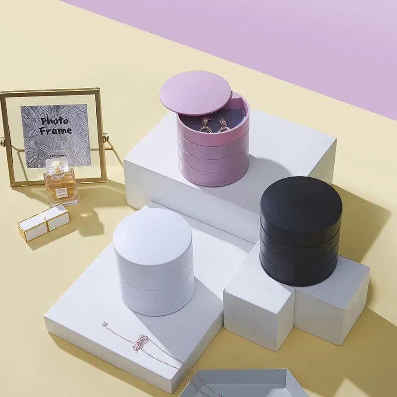 4 Layers Rotating Jewellery Storage Box Women Necklace Desk Organizer Earring Holder Travel with Lid for Ring Bracelet  Storage