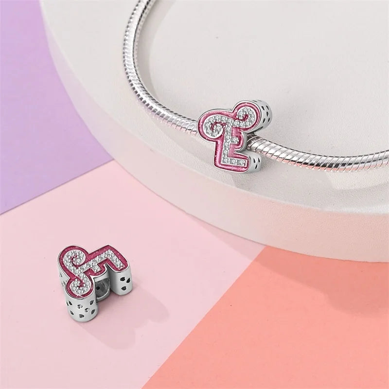 Hot Sale 925 Sterling Silver Pink 26 Letters Valentine's Day Gift Beads Suitable For Pan 925 Original Bracelet Diy Birthday