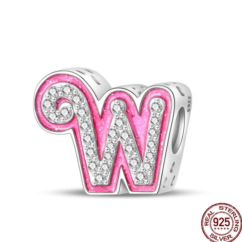 Hot Sale 925 Sterling Silver Pink 26 Letters Valentine's Day Gift Beads Suitable For Pan 925 Original Bracelet Diy Birthday