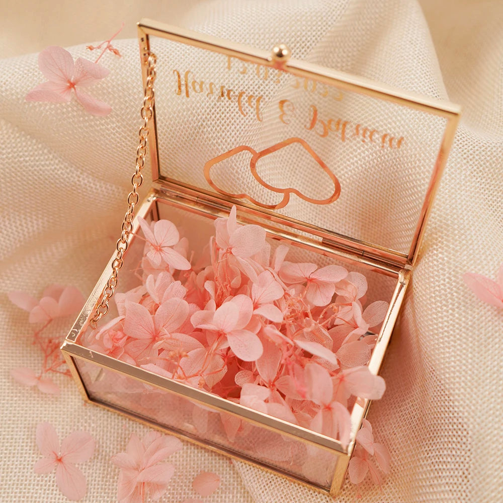 Personalized Rectangle Glass Jewelry Box, Wedding Ring Box, Double Slot, Valentine's Day, Proposal, Engagement, Gift