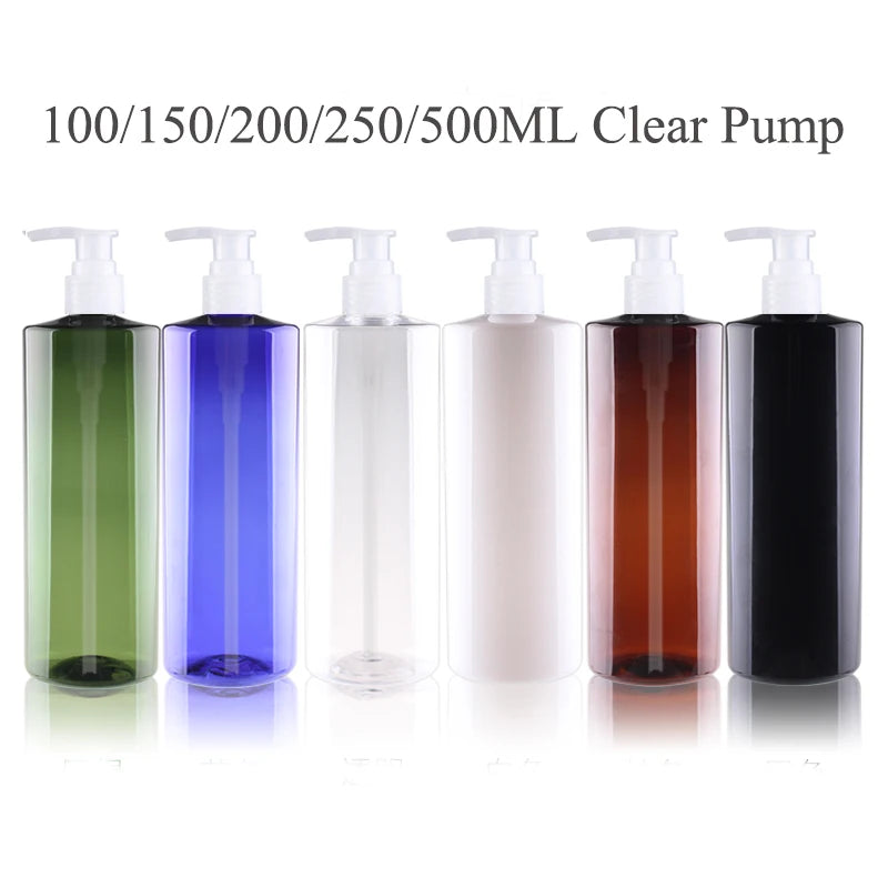 10pcs 120ML 200ML 250ML Empty Plastic Bottle With Pump Lid 500ML Cosmetic Refillable Bottle Shampoo Pump PET Bottle JX072-10