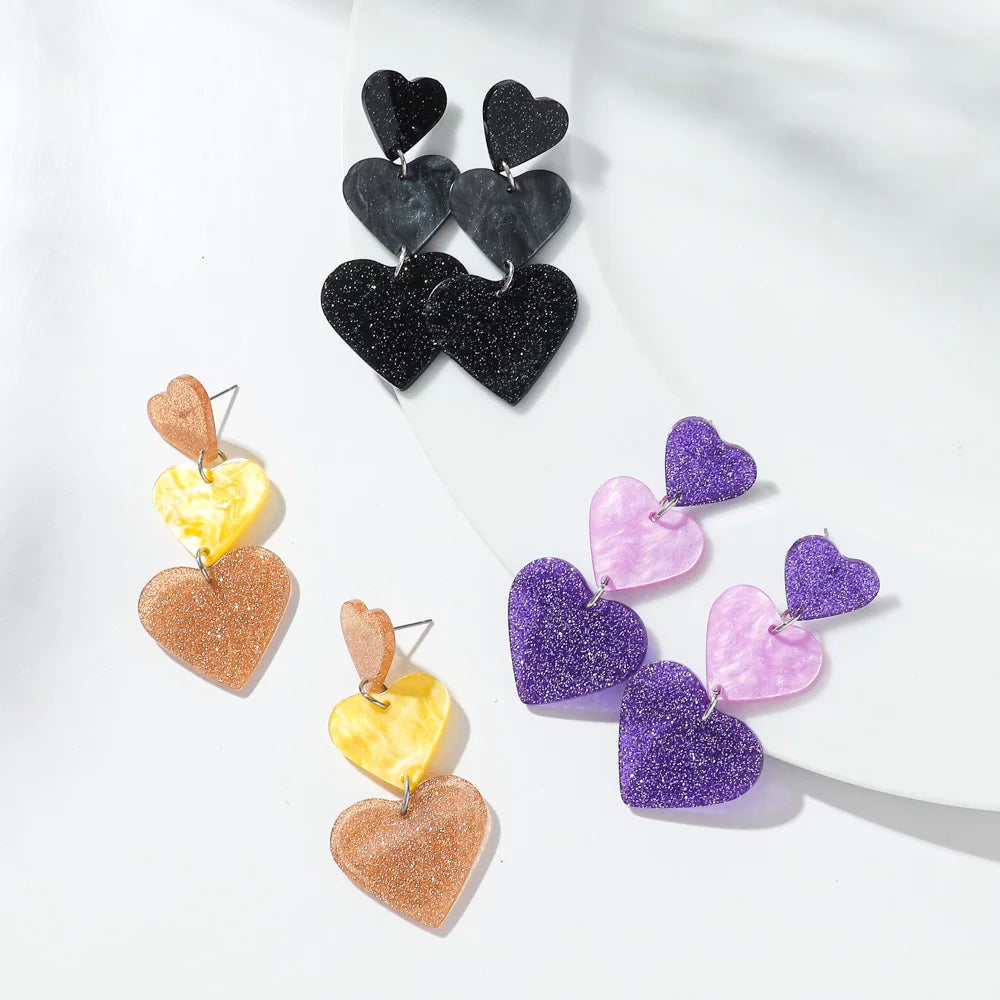 New Glitter Love Heart Acrylic Splicing Earrings Women Sweet Statement Peach Drop Earring Romantic Jewelry Valentine's Day Gifts