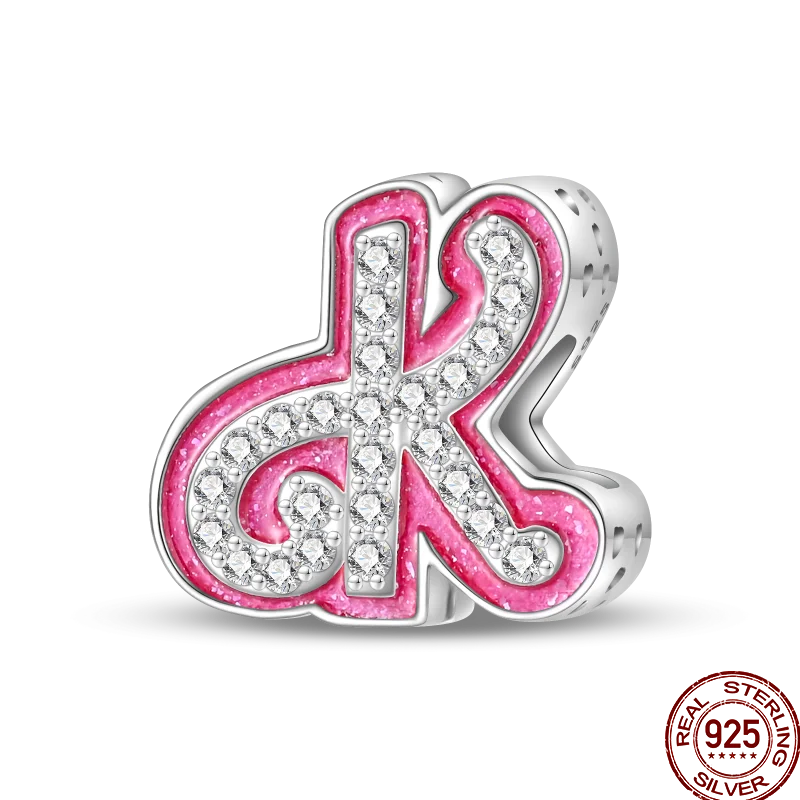 Hot Sale 925 Sterling Silver Pink 26 Letters Valentine's Day Gift Beads Suitable For Pan 925 Original Bracelet Diy Birthday