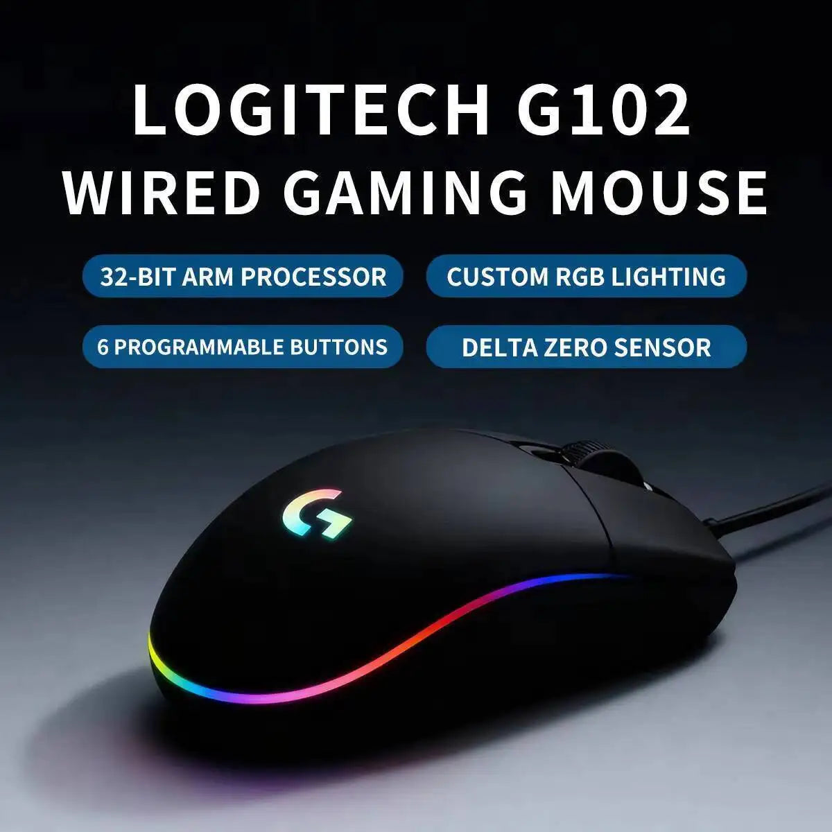 Logitech G102 Wired Mouse for Gamers, 8000 DPI Precision Sensor, 6 Macro Buttons, RGB Light, 10M Click Durability