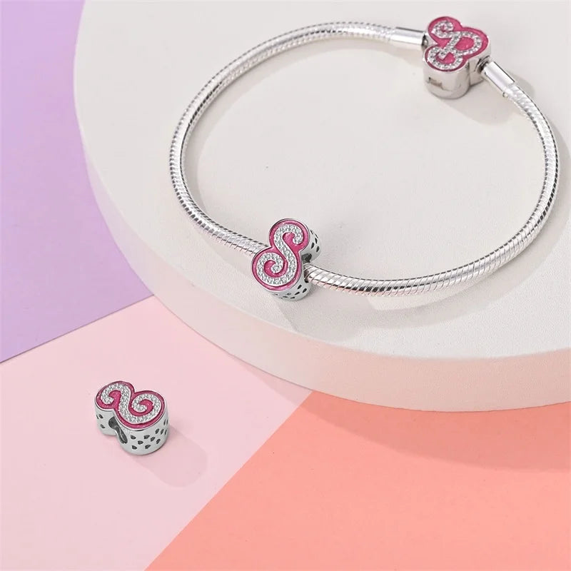 Hot Sale 925 Sterling Silver Pink 26 Letters Valentine's Day Gift Beads Suitable For Pan 925 Original Bracelet Diy Birthday