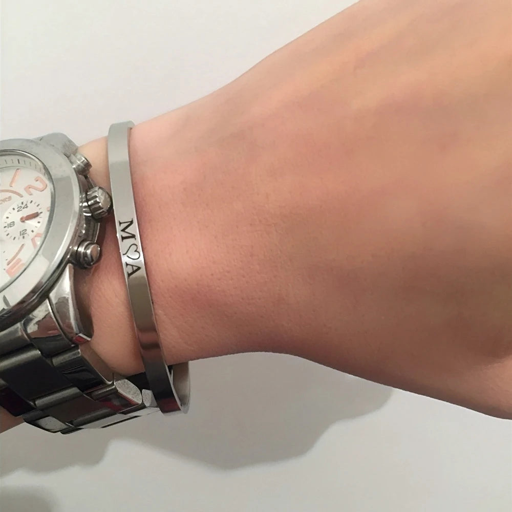 Personnalisé Bracelet for Women Custom Necklace Bar Engraved Name Text Mantra Bangle Cuff Stainless Steel Jewelry for Women Gift