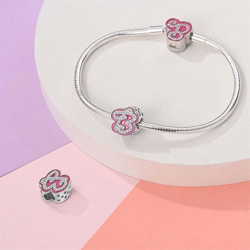 Hot Sale 925 Sterling Silver Pink 26 Letters Valentine's Day Gift Beads Suitable For Pan 925 Original Bracelet Diy Birthday