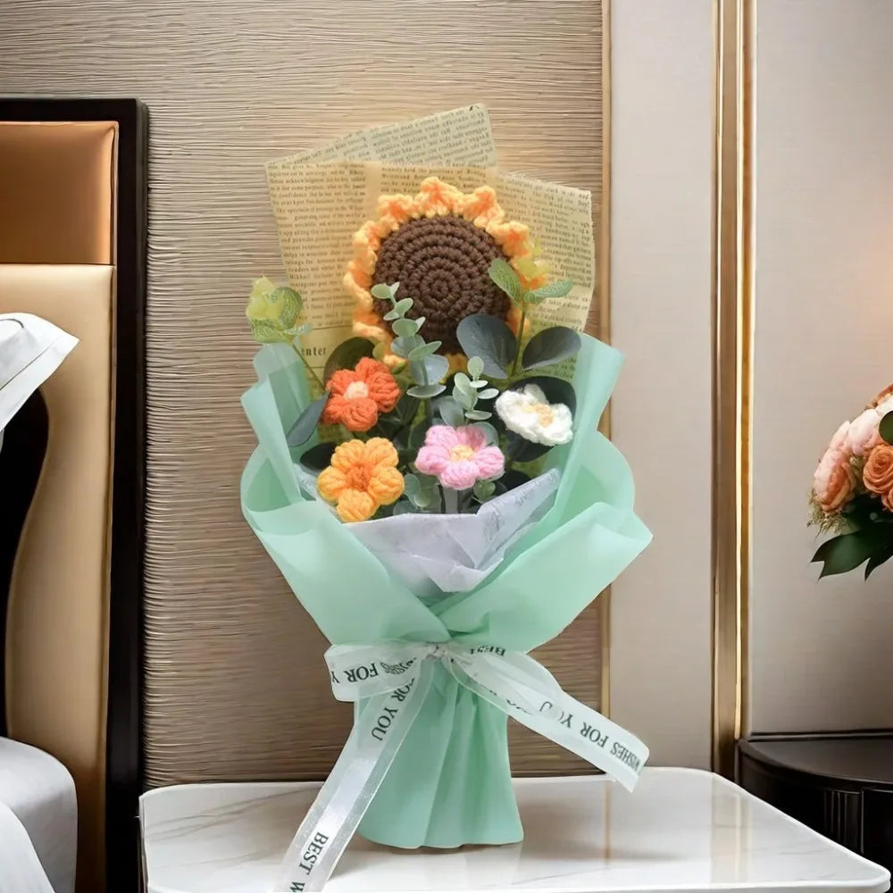 1pc Crochet Bouquet, Efun Handmade Sunflower Daisy Bouquet Valentine's Day Anniversary Wedding Mothers Day Birthday Gift