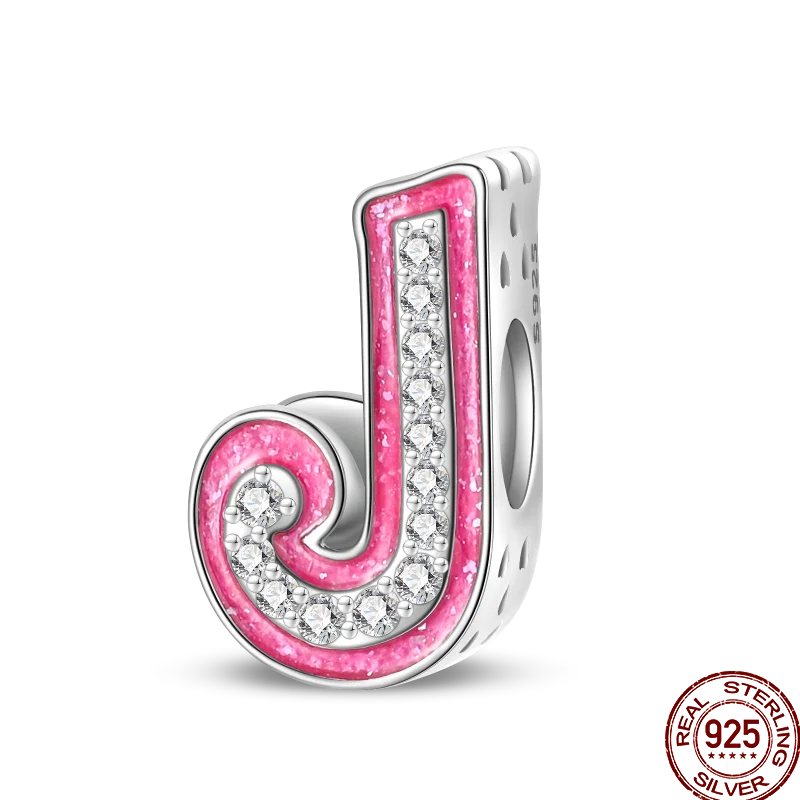 Hot Sale 925 Sterling Silver Pink 26 Letters Valentine's Day Gift Beads Suitable For Pan 925 Original Bracelet Diy Birthday